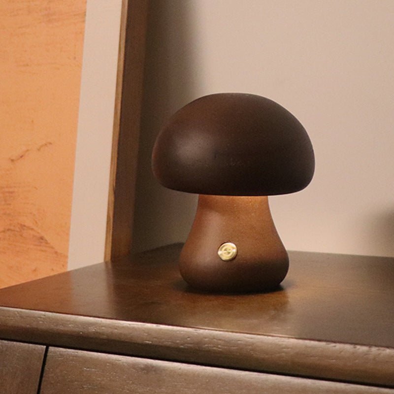 Cute Mushroom LED Night Light - Wooden Bedside Table Lamp | Home Decor - Lumina Light
