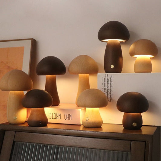 Cute Mushroom LED Night Light - Wooden Bedside Table Lamp | Home Decor - Lumina Light